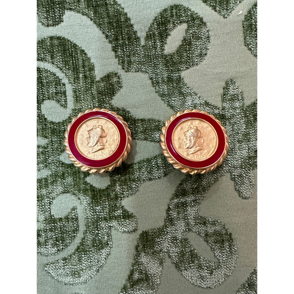 Unbranded Roman Coin Clip On Earrings Women OS Gold Red Good Vintage Enamel